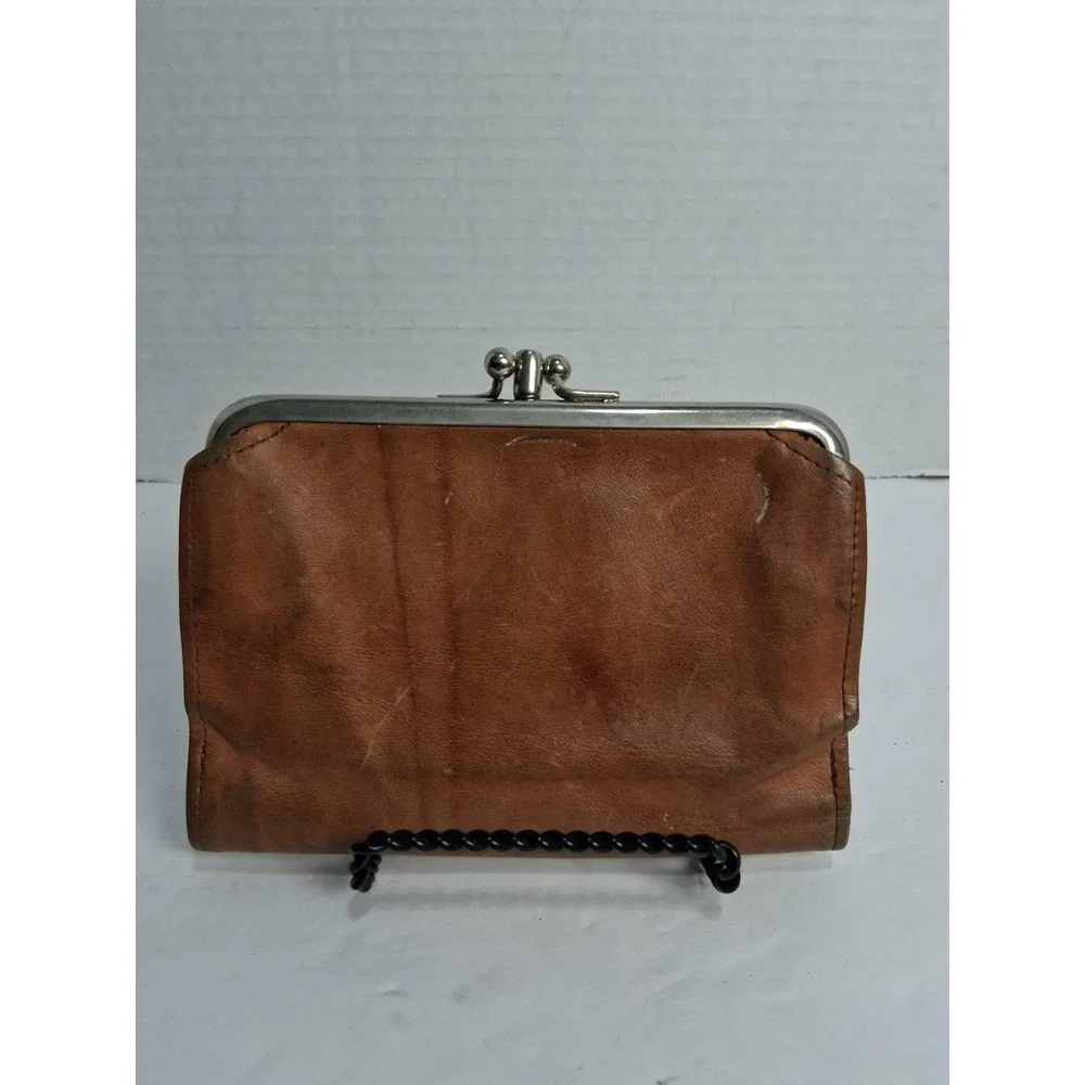 Vintage Rolfs Leather Embossed Floral Coin Kiss Lock Wallet Brown Tri Fold‎ READ